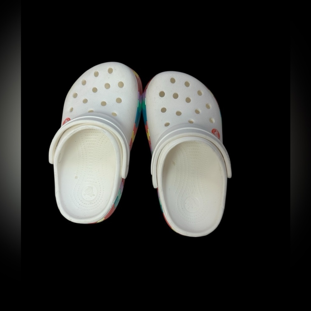 CROCS Kids White Clogs with Rainbow Accents - Picture 2 of 5